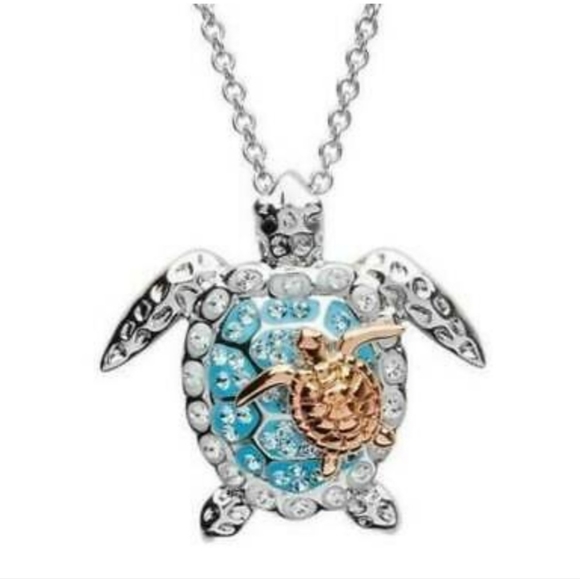 New Crystal Mom & Baby Sea Turtle Pendant Necklace - Picture 5 of 10